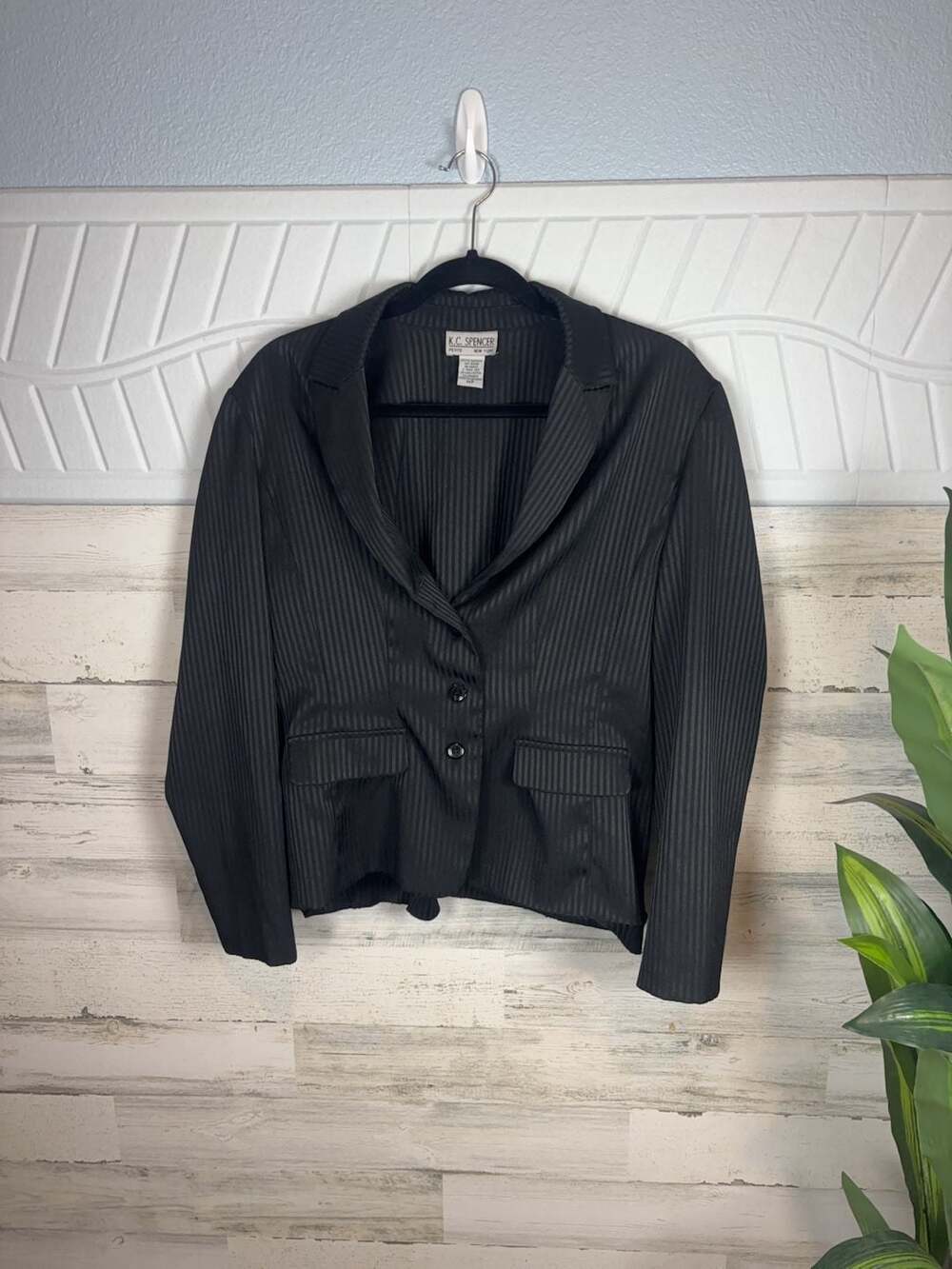 K.C. Spencer Petite New York Black Striped Blazer Size 14P